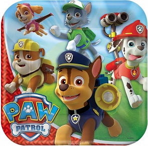 Набор тарелок Щенячий Патруль 23 см, квадратные, 8 штук (Amscan 1502-2011)